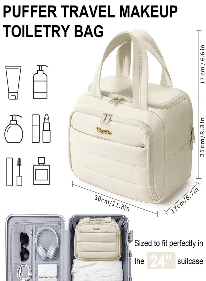 Bagstellar Travel Toiletry Bag, Lightweight Wide-open Large Puffy Toiletry Bag for Women, Quilted Makeup Bag Organizer Water-resistant Cosmetic Bag with Handle for Toiletries, Essentials, Accessories - Image 2